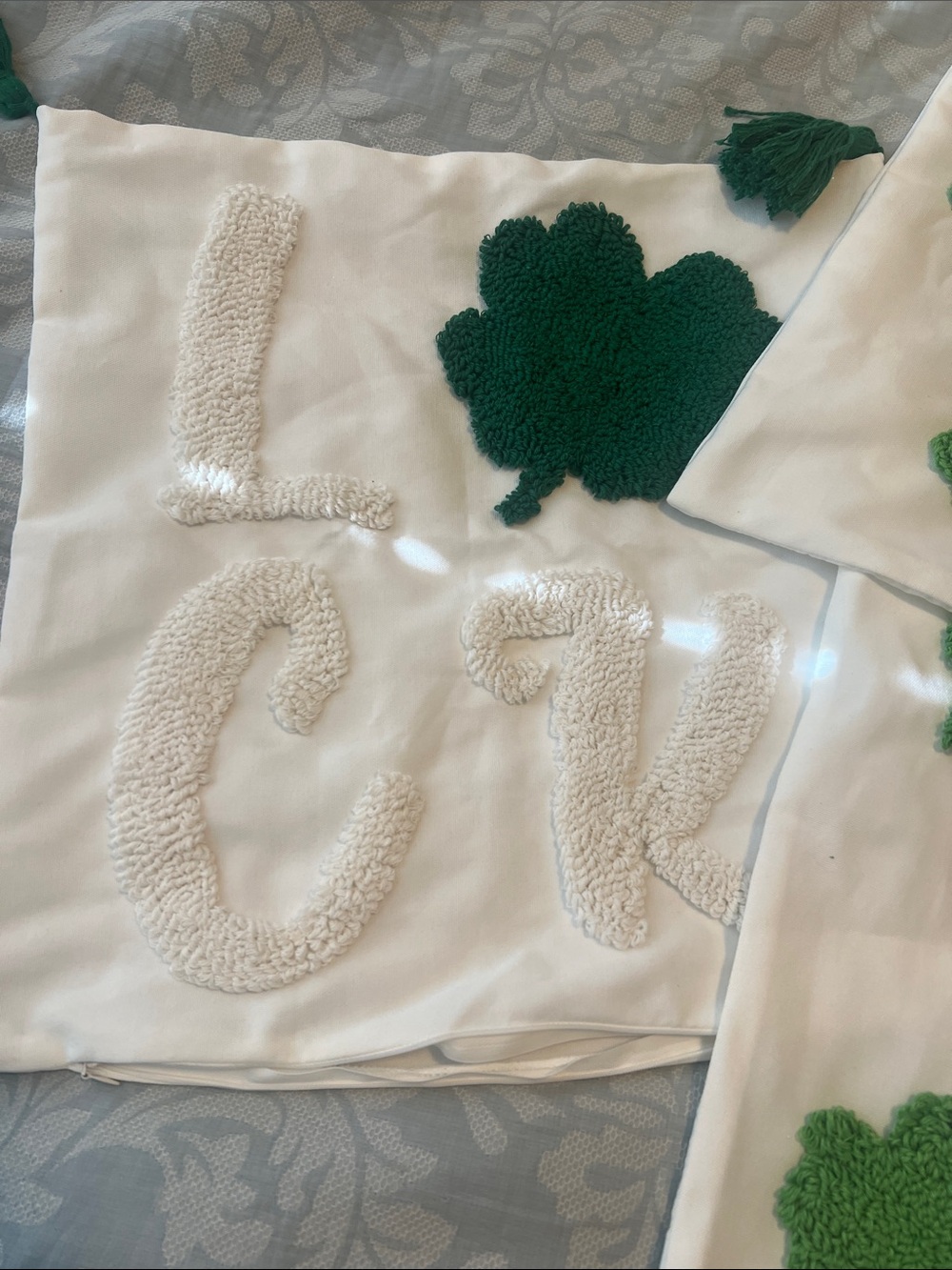 Monogrammed White and Green Decorative  Pillow Covers set of 5